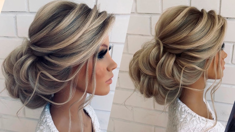 Низкий пучок из локонов, Wedding hairstyle