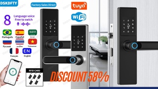 Diosso Biometric Electronic Door Lock Digital Black Smart Lock Tuya App Remote Unlocking Keyless Loc