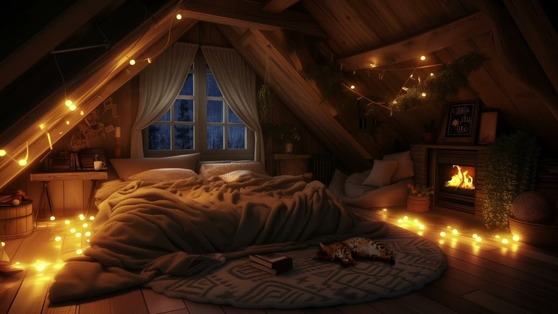 Cozy Attic Retreat: Rainy Night by the